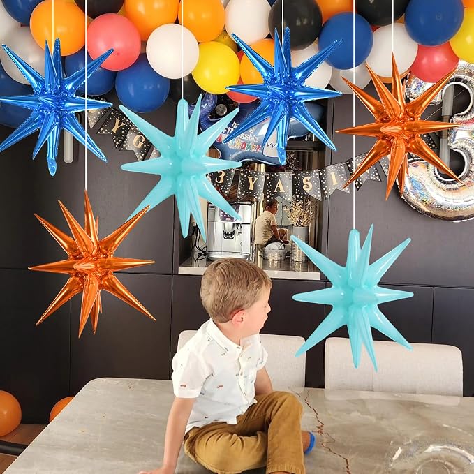 TONIFUL 8 Pcs Blue Orange Explosion Star Foil Balloon Party Decoration | 22 - Image 5