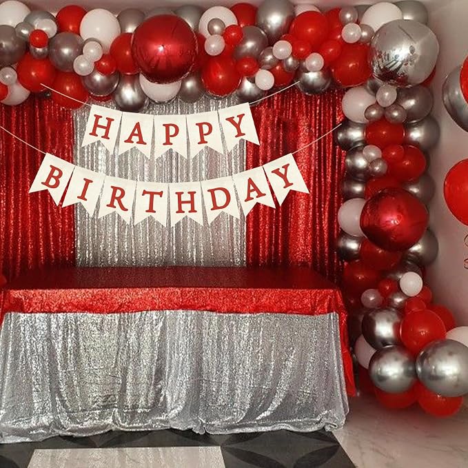 Red Happy Birthday Banner Pre-strung Burlap Bunting Party Backdrop Sign - Image 4