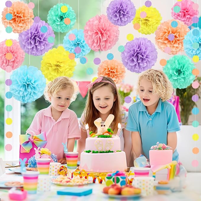 Macaron Colored Tissue Paper Pom Poms, Pastel Paper Pom Poms Circle Garland - Image 4