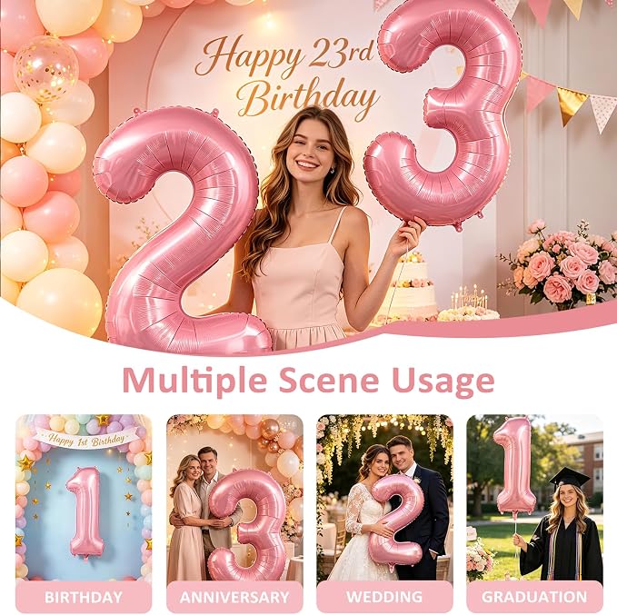 Pastel Pink 1 Balloon, 40 Inch Large Light Pink Foil Number Balloons, Self - Image 9