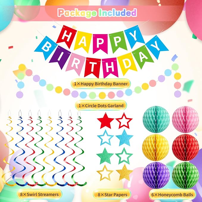Rouceyxin Birthday Decorations, Colorful Happy Birthday Banner - Image 2