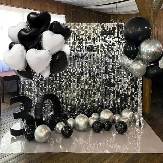 TONIFUL 15 Pcs Black White Heart Balloons 18 Inch Heart Shape Foil Balloon | - Image 6