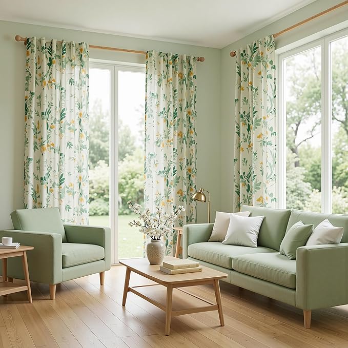 MYSKY HOME Linen Floral Curtains 63 inches Long 2 Panels Set - Image 7