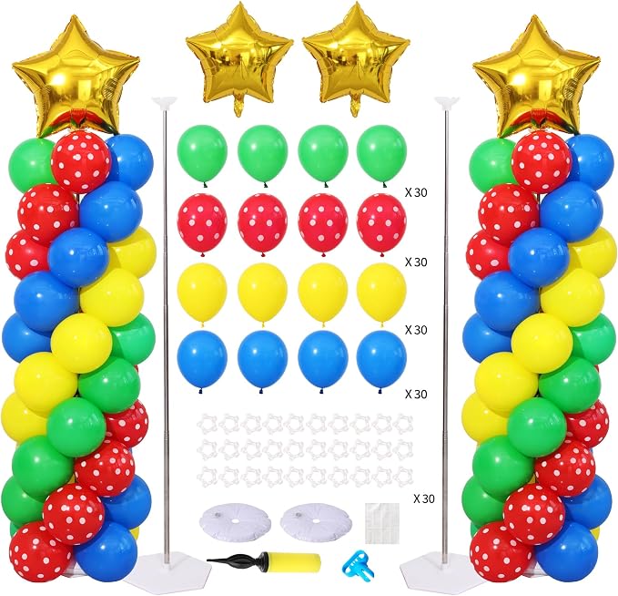 Adventure Game Balloon Column Stand Kit Set of 2, Video Game Party Decorations by KIRINDECORATION