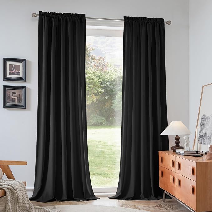 Beauoop Velvet Curtains for Bedroom Living Room Black 52x84 2 Panels | Soft - Image 9