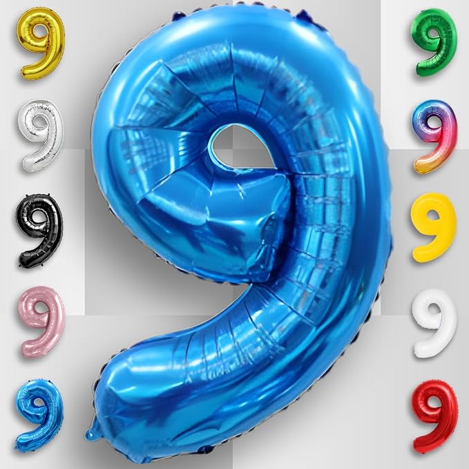 Blue Number Balloon 9 Mylar Foil Balloons 40 inch - Image 3