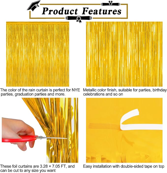 12 Pack 2026 Graduation Decorations, 3.28 FT x 7.05 FT Gold Backdrop Curtains - Image 4
