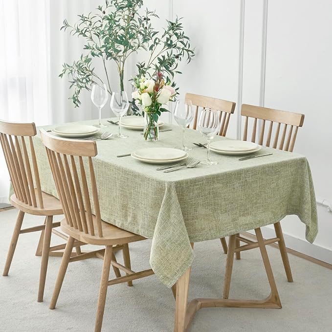 maxmill Flaxy Faux Linen Tablecloth with 2-Tone Slubby Texture Wrinkle Free Anti-Shrink Soft Table Cloth for Kitchen Dining Tabletop for Outdoor and Indoor Use Rectangle 60 x 84 Inch Sage