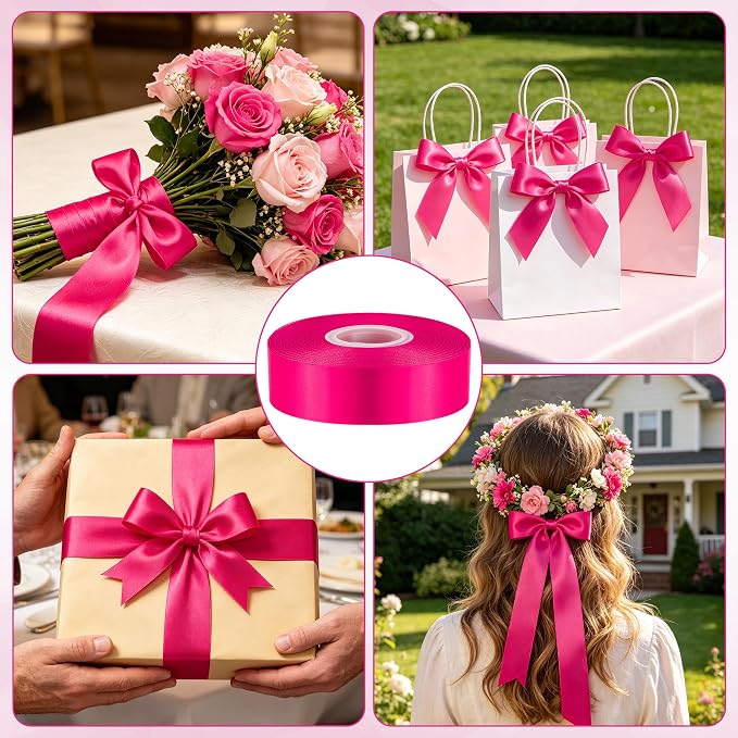 1In 30Yards Rose Red Fabric Ribbon - Image 4