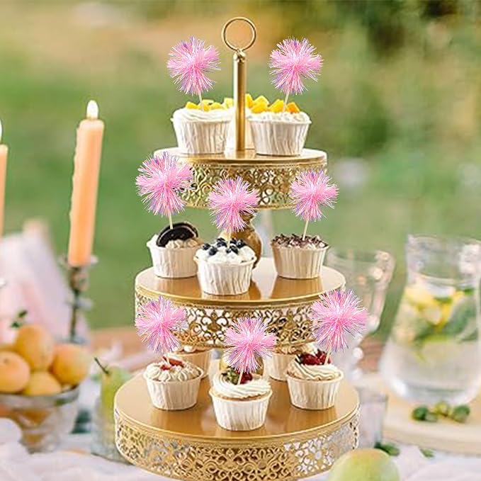 Gyufise 30Pcs Foil Firework Cupcake Toppers Sparkle Tinsel Cake Toppers Tinsel - Image 7