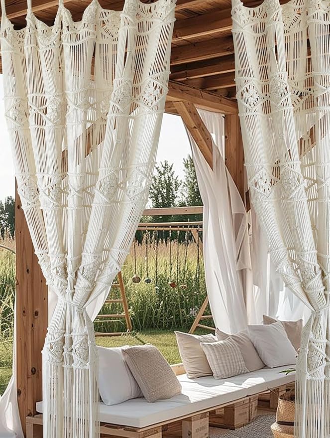 Macrame Curtain Handmade Woven Divider Doorway window Curtain 42"W*75"L | by FLBER