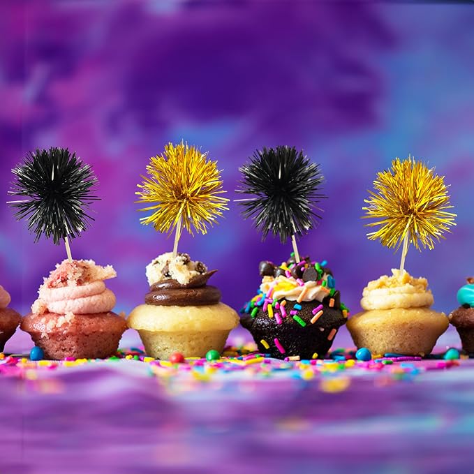 Gyufise 30Pcs Foil Firework Cupcake Toppers Sparkle Tinsel Cake Toppers Tinsel - Image 4