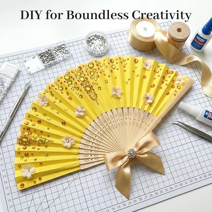 JOHOUSE 12 PCS Lemon Yellow Paper Fans Handheld, 8.3 Inch Folding Hand Fan | - Image 5