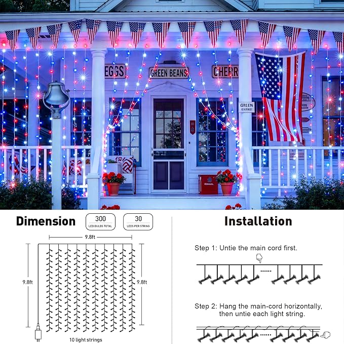 JMEXSUSS 300LED Red White & Blue Curtain Lights - Image 5