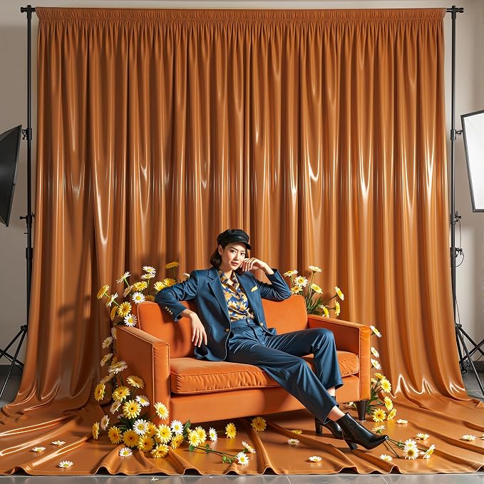 40x10ft Rust Orange Glitter Backdrop Curtain - Image 7