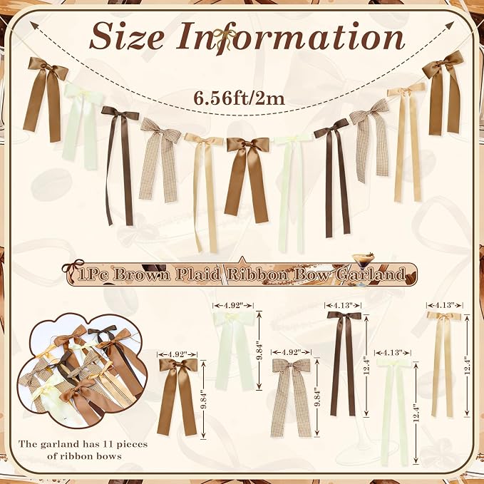 Brown Plaid Bow Garland Banner, Espresso Martini Theme Bow Garland Gingham - Image 2