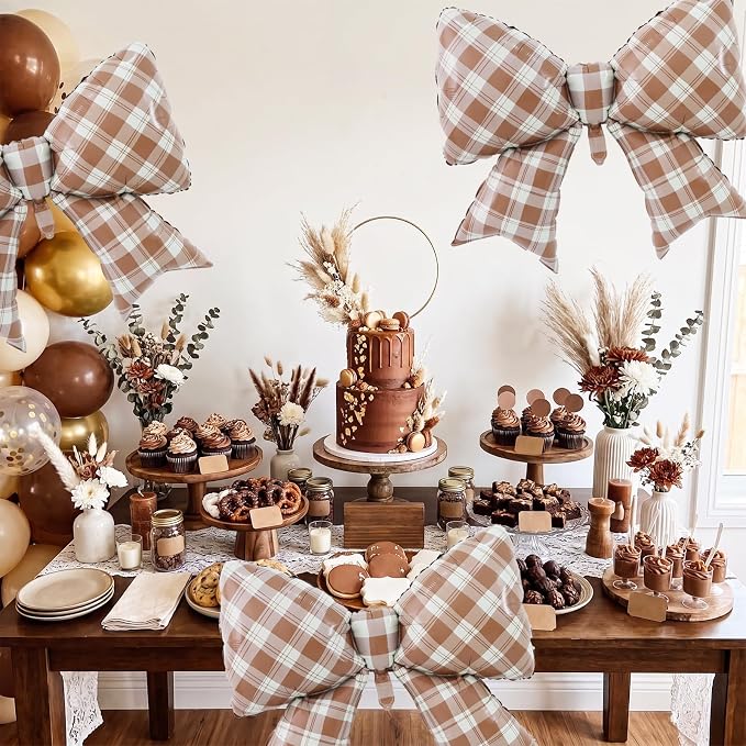 38 Inches Bow Balloon Checkered Brown - Image 4