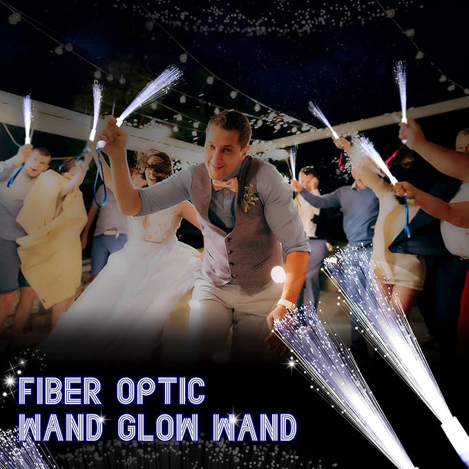 100 Pcs White Fiber Optic Wands Bulk Wedding Sparklers Party Favors LED Light Glow Sticks with 3 Modes Long Flashing Glow for Birthday Wedding Bridal Shower Glow in the Dark Party Favors