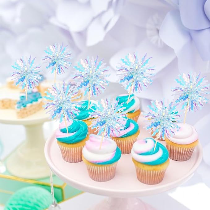 30 PCS Foil Firework Cupcake Toppers Sparkle Tinsel Cupcake Picks Happy - Image 4