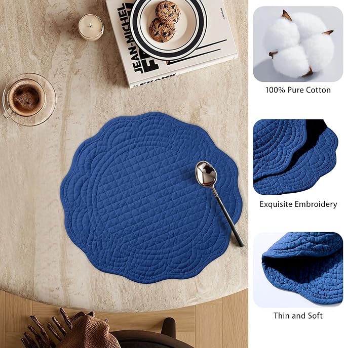 6 PC Quilted Placemats, 100% Cotton Fabric Washable Cloth Table Mats - Image 2