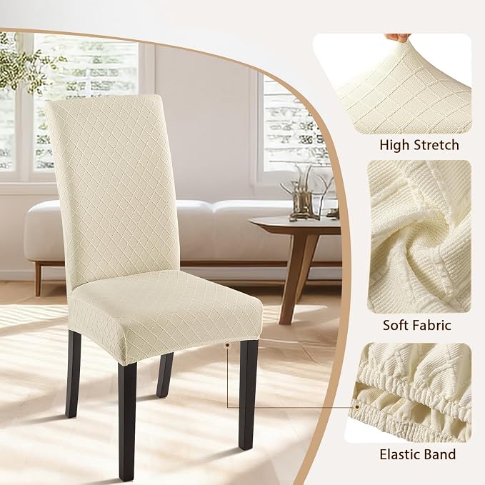 SearchI Dining Room Chair Covers Set of 6, Stretch Jacquard Parsons Chair - Image 3