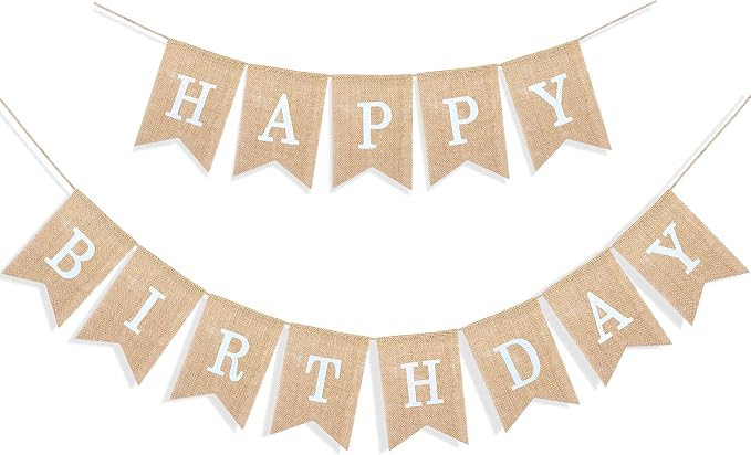 Uniwish Happy Birthday Burlap Banner Neutral Birthday Party Decorations | by Uniwish