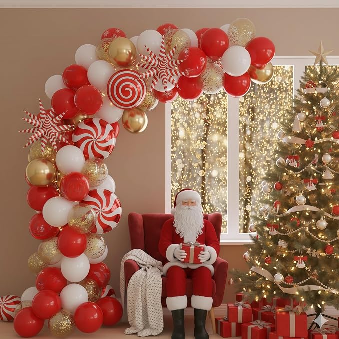 Red and Gold Christmas Balloon Set, 12 Inch Matte Red Metallic Gold Confetti - Image 6