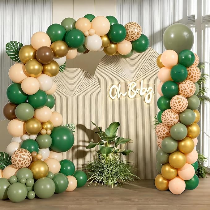 Green and Gold Balloon Column Stand Kit Set of 2, Safari Jungle Baby Shower - Image 2