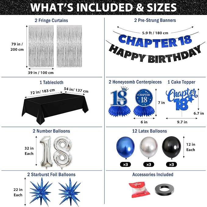18th Birthday Decorations for Boys and Girls, Fringe Curtains, Tablecloth and - Image 4