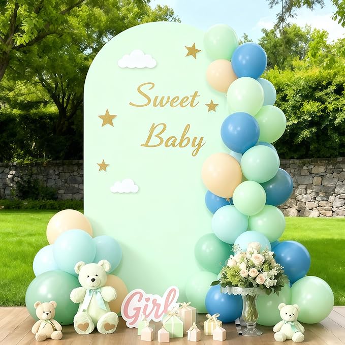 6FT Sage Green Arch Cover - Polyester Fitted Wedding Arch Stand Covers Round Top Chiara Arch Backdrop Cover for Birthday Party Banquet Photo Background Decoration