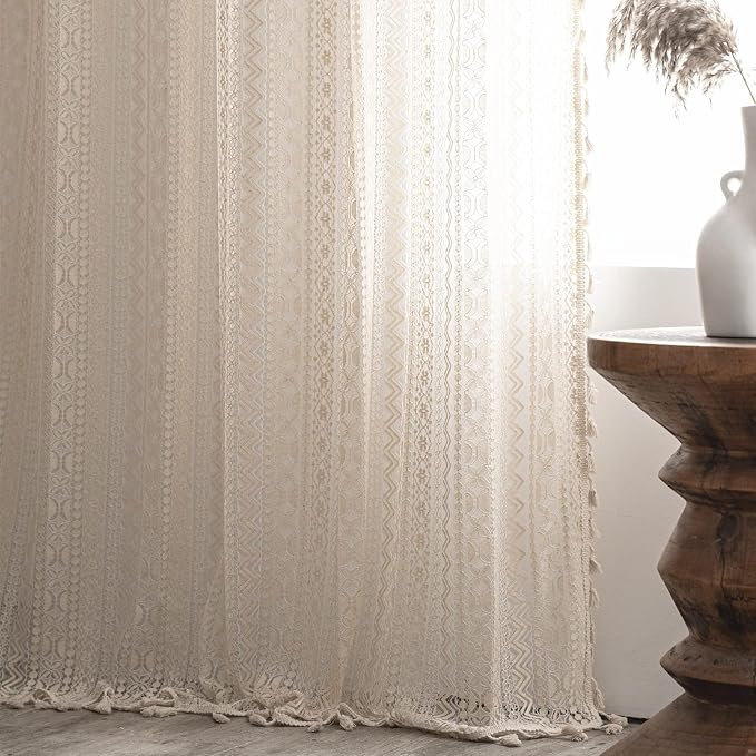 Sutuo Home Boho Lace Curtains for Kitchen Bedroom, Bohemian Crochet Sheer - Image 5