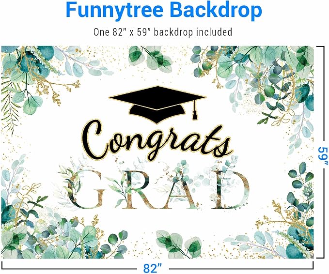 Funnytree 82" x 59" Greenery Graduation Backdrop Congrats Grad Class of 2026 - Image 2