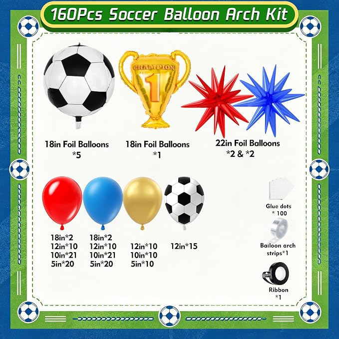 Soccer Party Decorations 160Pcs, World Soccer Balloon Garland Arch Kit - Image 2