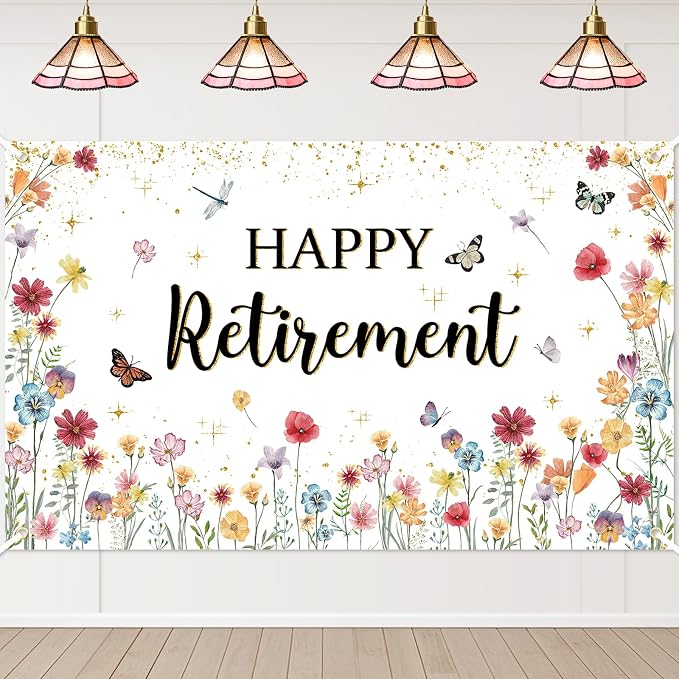 Happy Retirement Banner Wildflower Themed Happy Retirement Party Decorations by AVEZANO