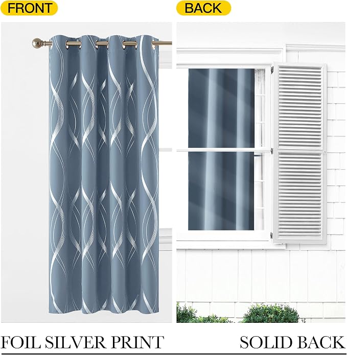 NICETOWN Dusty Blue Foil Printed Curtain - Image 7