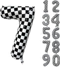 40 Inch Checkered Number Balloon 7 Black and White Number 7 Balloon Foil Helium by Yeodong