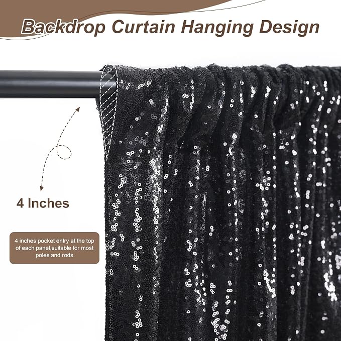 Black Backdrop Curtains 2 Pcs 5FTx10FT Sequin Party Curtains Seamless Background - Image 4