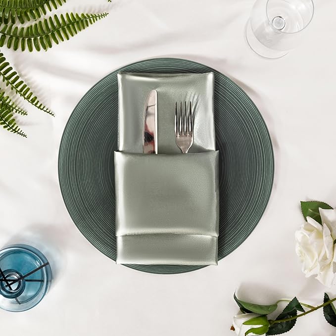 36 Pack Square Satin Dinner Napkins, 16x16 Inches Silky Soft Smooth Table Cloth Napkins for Restaurant Weddings Banquet Party Decoration, Dark Grey