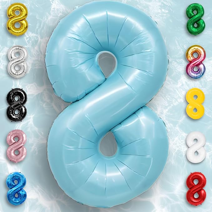 Candy Blue Number Balloon 8 Mylar Foil Balloons 32 inch - Image 3