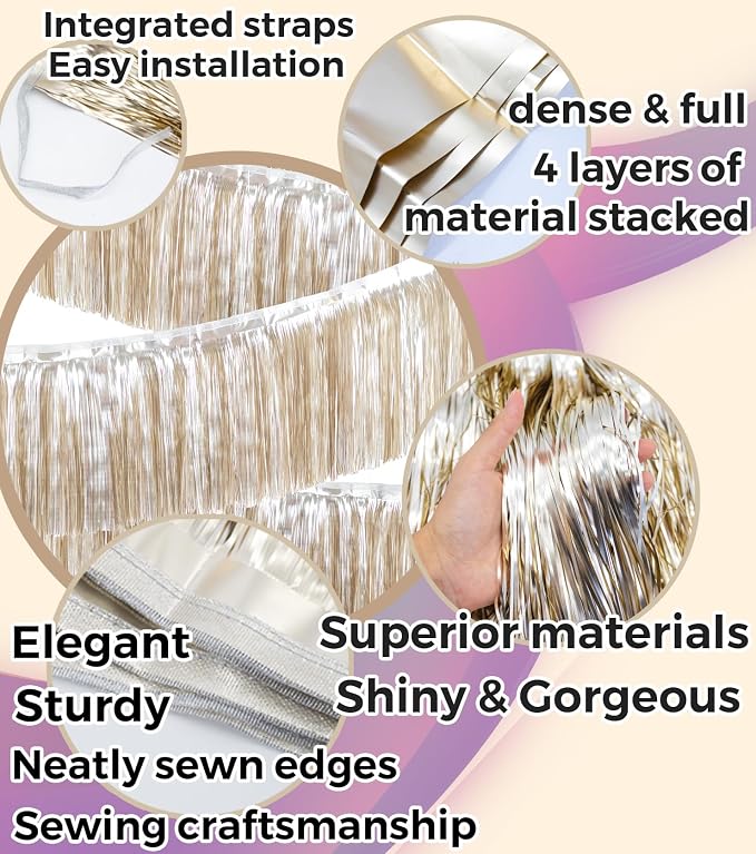 Premium Matte Champagne Gold Fringe Tassel Garland Banner -4 Layers Thick - Image 3