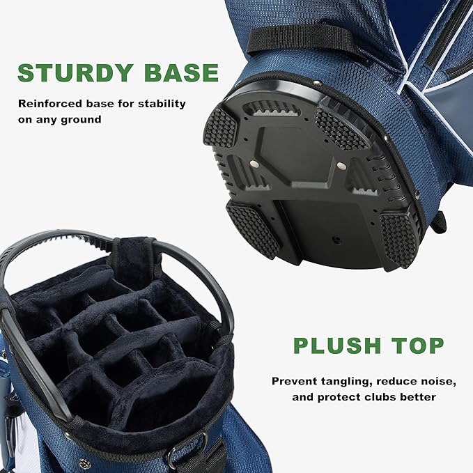 14-Way Golf Cart Bag with Full Length Divider, Premium PU Leather Golf Bag with Plush Top, Magnetic Pocket and Rain Cover for Men