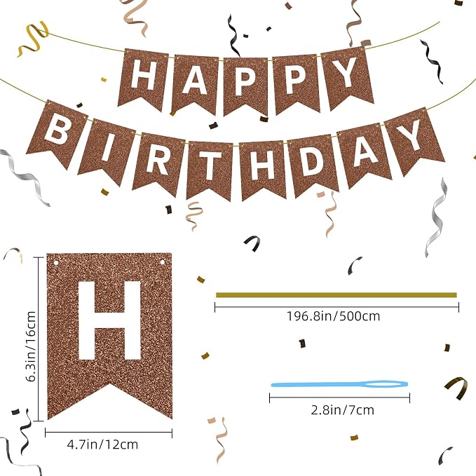 Hooqict Happy Birthday Banner Brown Birthday Party Decorations Backdrop - Image 2