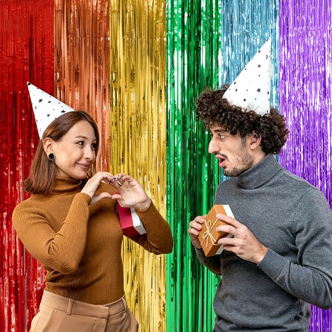 10 Pack Rainbow Backdrop Party Decorations Tinsel Curtain Party Streamer Foil - Image 6