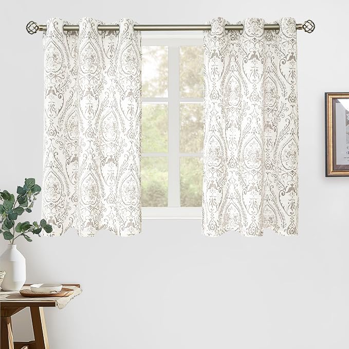 Linen Curtains 48 inch Length for Small Windows, Light Filtering Semi Sheer by LAMIT