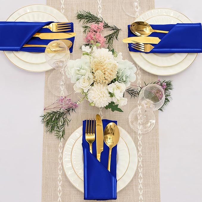 50 Pieces Royal Blue Satin Napkins, 17" x 17" Square Table Napkins, Silky Soft Smooth Washable Napkins for Restaurant, Weddings, Dinner, Party Decoration