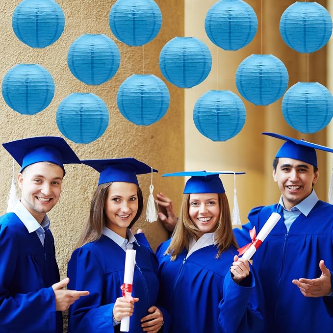 Sky Blue Paper Lanterns Decorative Round Shape Lanterns - Image 7