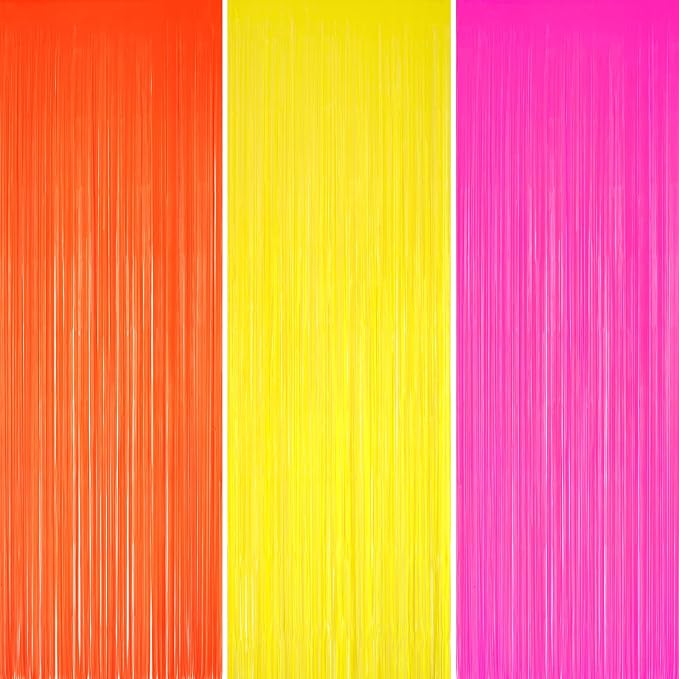 jijAcraft Orange Yellow Rose Tinsel Foil Fringe Curtain, 3 Pack 3.2x6.5 Feet by jijAcraft