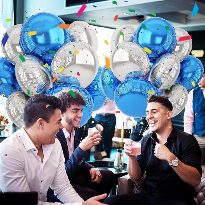 20PCS Blue Silver Round Shaped Foil Balloons, 18 Inch Round Foil Balloon - Image 6