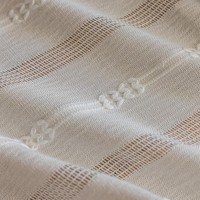 ENJOYBRIDAL Off White Curtains 63 Inch Length 2 Panels Boho Semi Sheer Drapes - Image 5