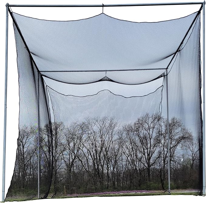 Jones Sports 10' x 10' x 10' #252 Knotless Nylon Golf Net and 10' x 10' Baffle with Complete Push-Button Frame